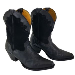 JB Dillon Goat Leather/Suede Leather Mid Calf Western Cowgirl Boots Black Sz 9b